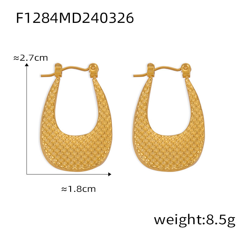 Wholesale Titanium Steel Gold Plated Geometric U Shape Texture Earrings