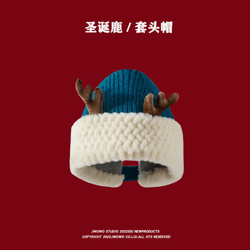 Wholesale Christmas Deer Antler Plush Knitted Hat