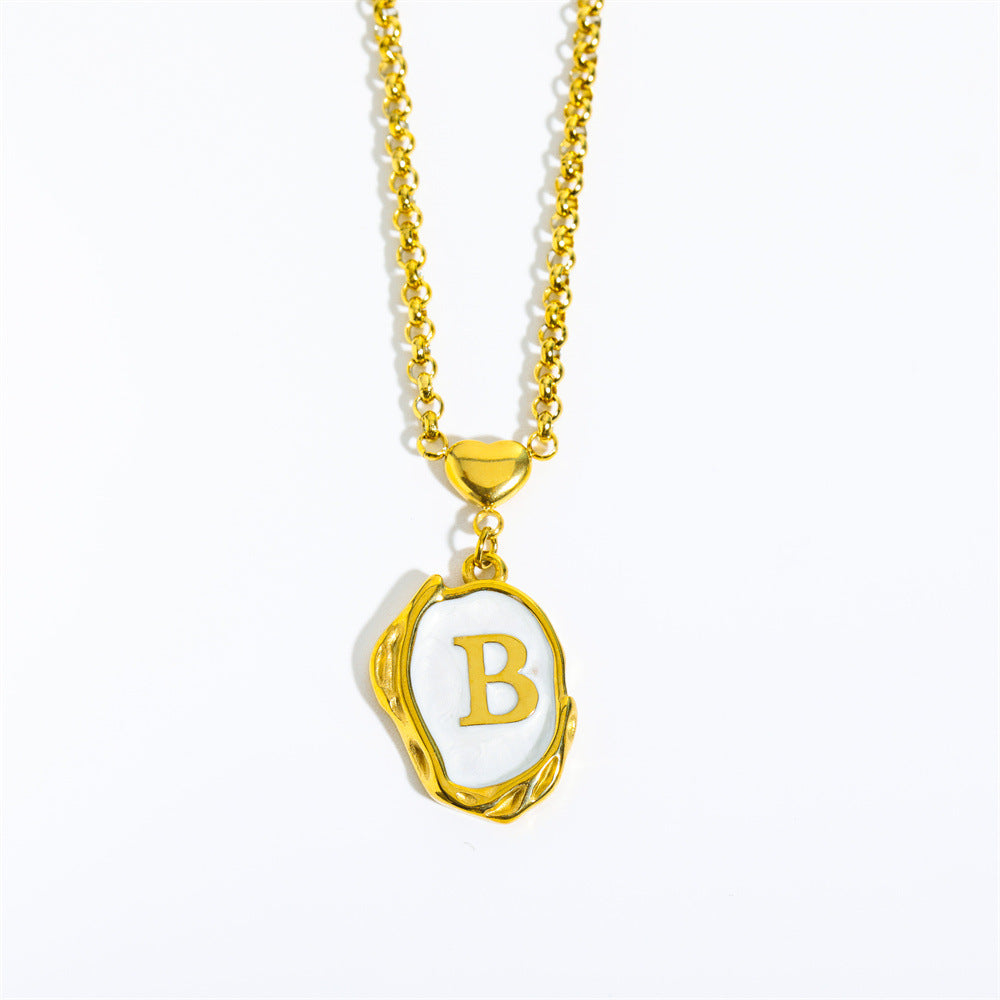 Wholesale 26 Letters Oil Dripping Three-dimensional 18K Gold Plated Stainless Steel Necklace