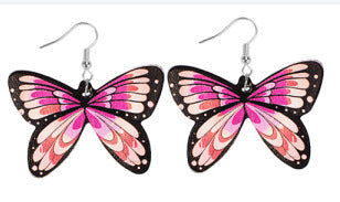 Wholesale Butterfly Wings Simulated Butterfly Double Sided Printed Leather Earrings