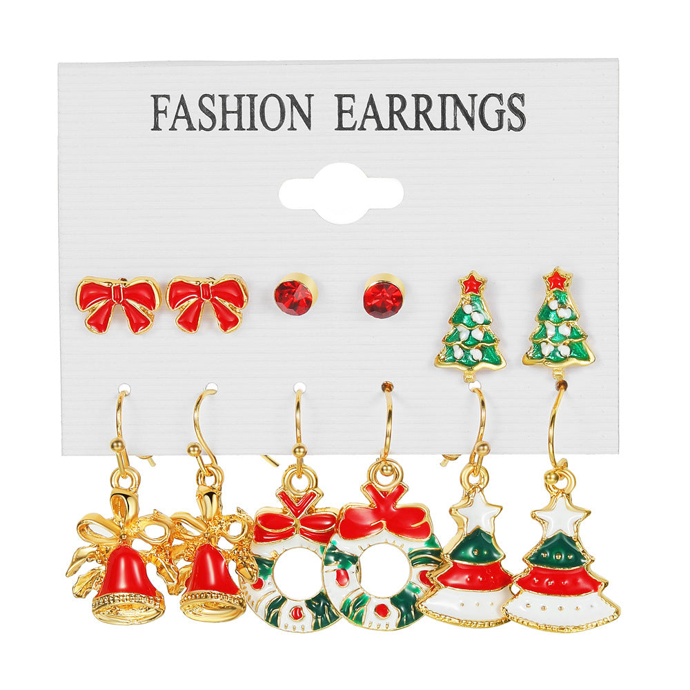 Wholesale Oil Drop Christmas Bell Elk Earring Set