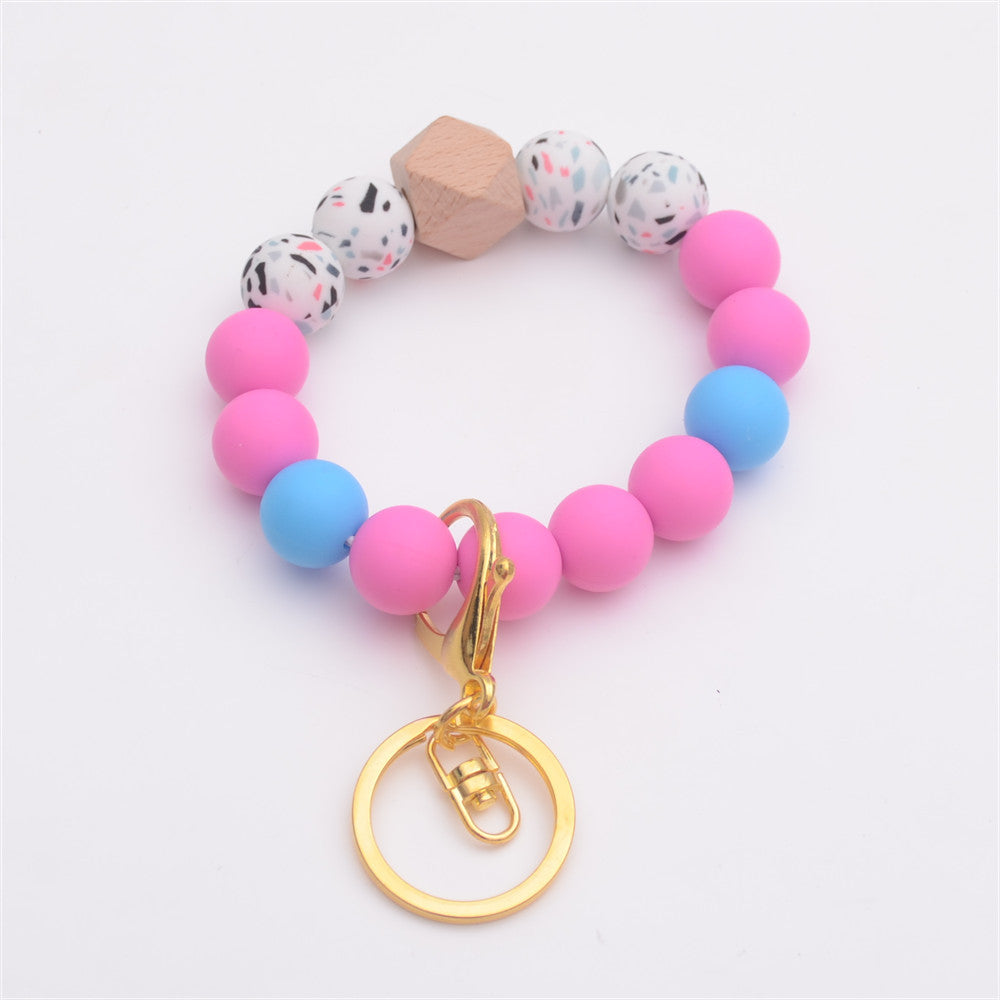 Wholesale Colorful Leopard Print Silicone Beaded Wrist Keychain