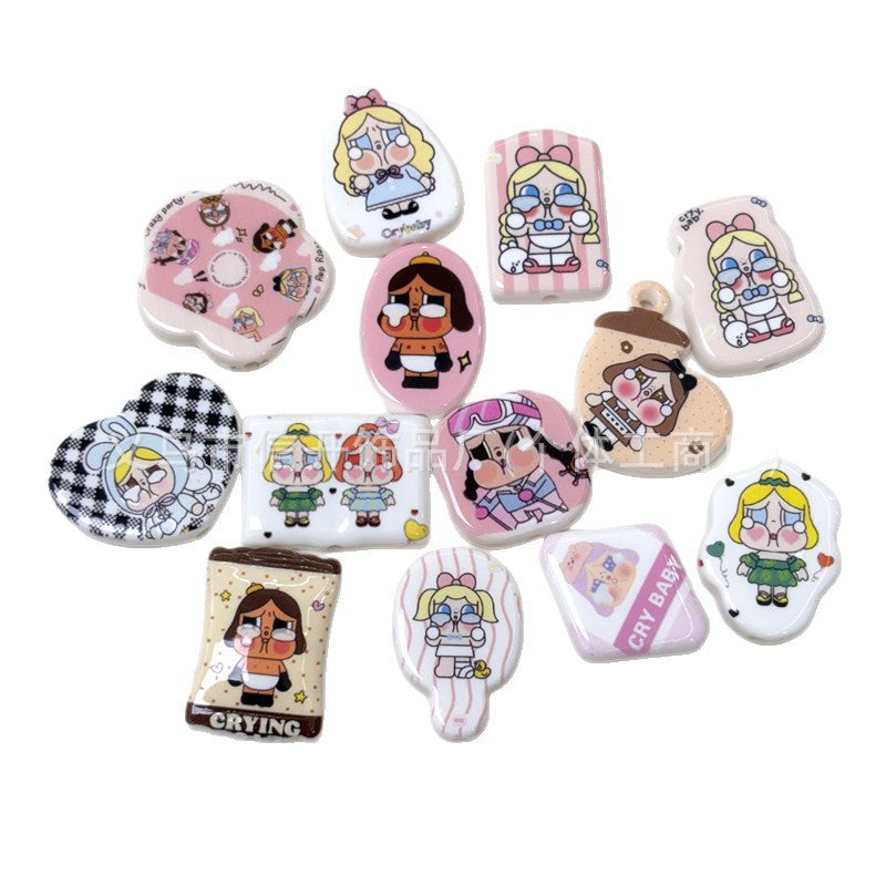 Wholesale 100pcs/pack Through-hole cartoon doll print irregular beaded pen accessories OLY Exclusive