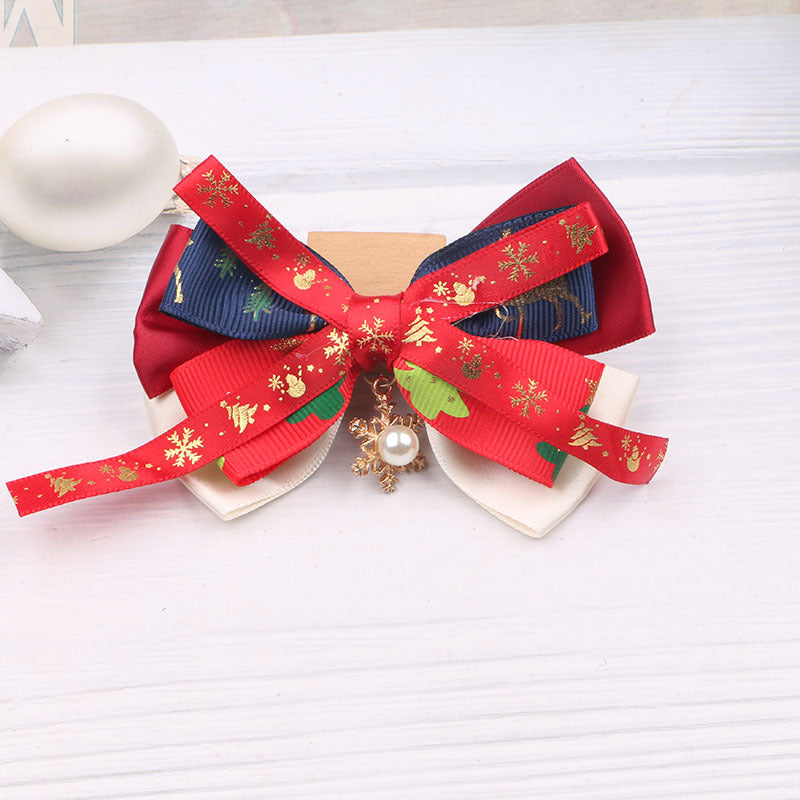 Wholesale Christmas Children's Bow Fabric Hairpins
