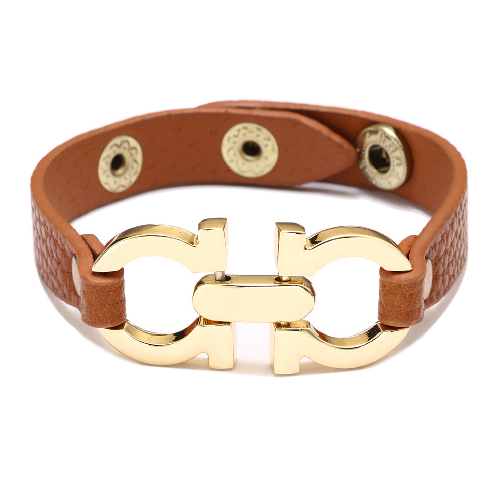 Wholesale PU leather alloy geometric leather personalized bracelet