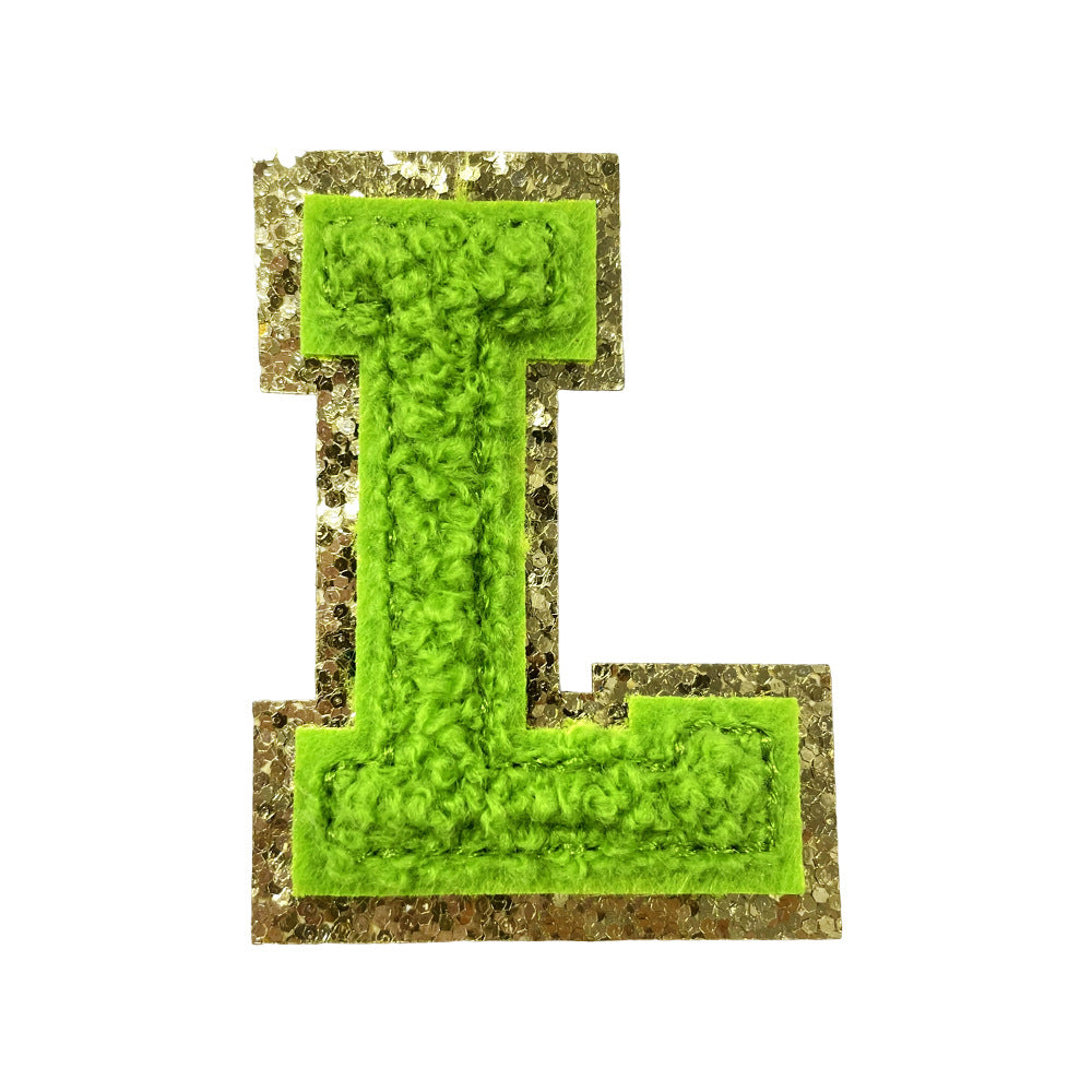 Wholesale Gold Glitter A Z Letter Patches Towel Embroidery Appliques Self Adhesive For Coats Stylish DIY Fashion Accessory