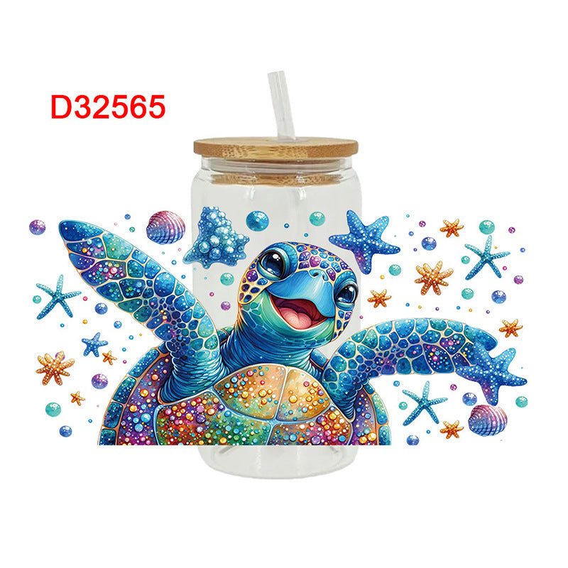 Wholesale  Blue marine animals 16oz Cup UV DTF Wraps