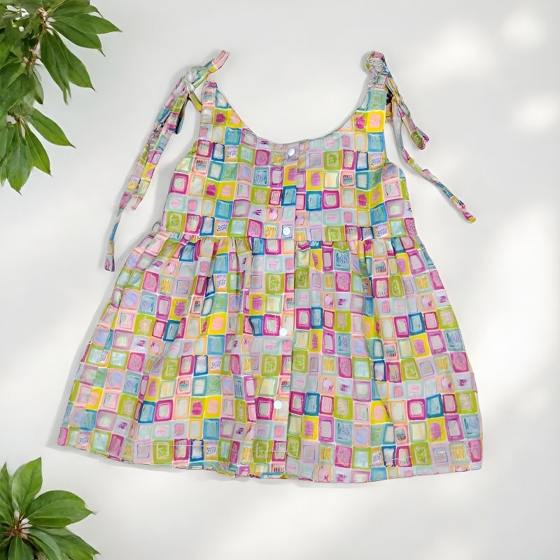 Wholesale Baby Girl Cotton Sundress With Plaid Pattern Strap Casual Beach Outfit Summer Kids Fashion