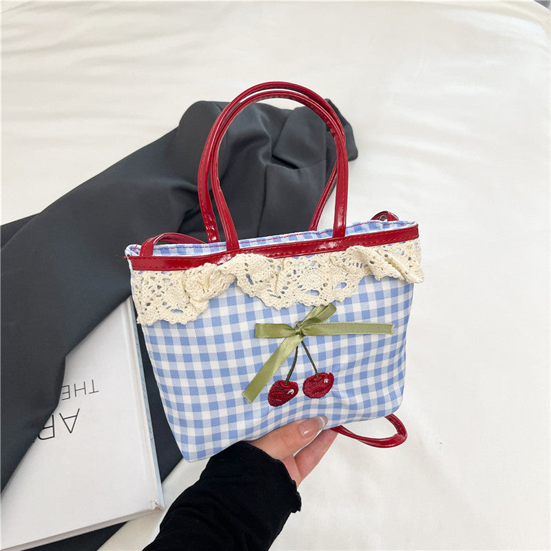 Wholesale Checkered cherry polka dot bow cute crossbody bag handbag