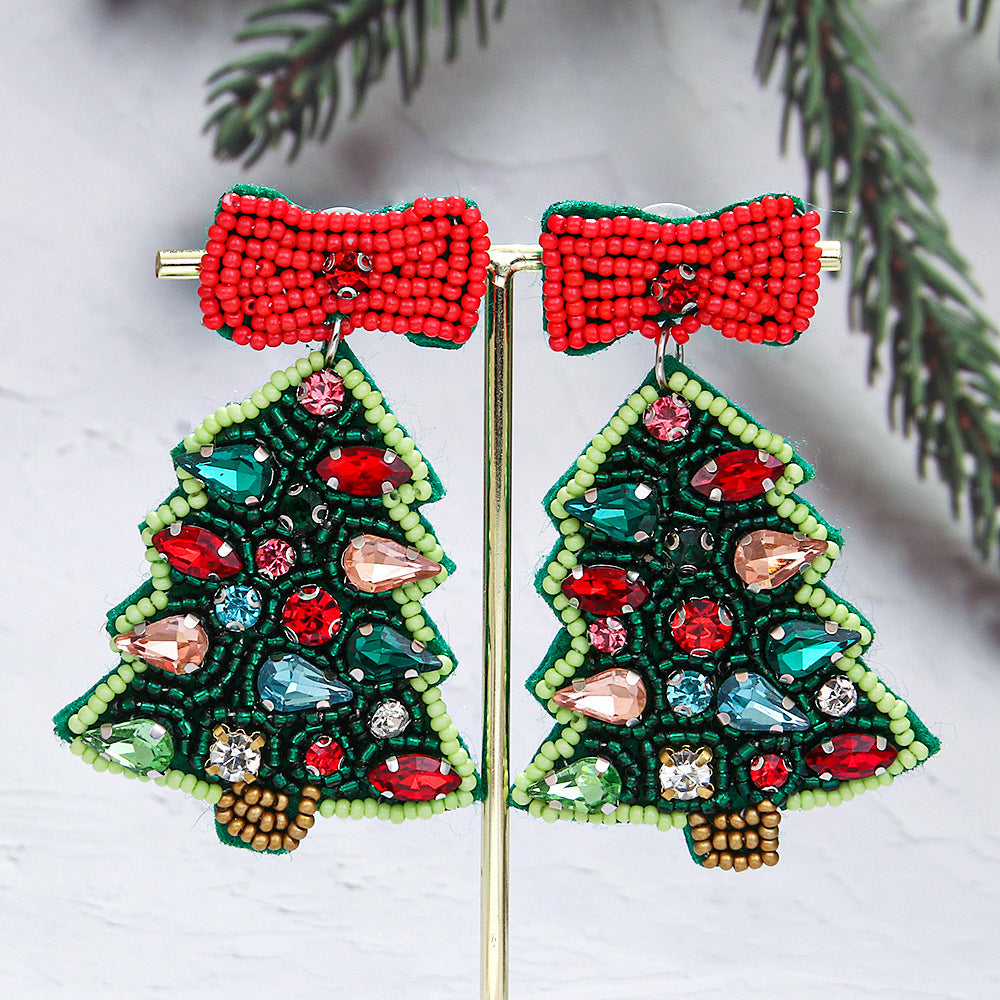 Wholesale Christmas tree rice bead earrings