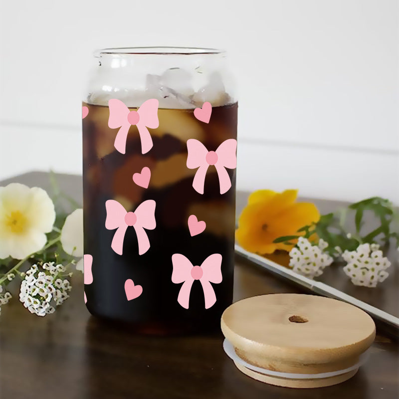 Wholesale Pink heart with diverse bows 16oz Cup UV DTF Wraps