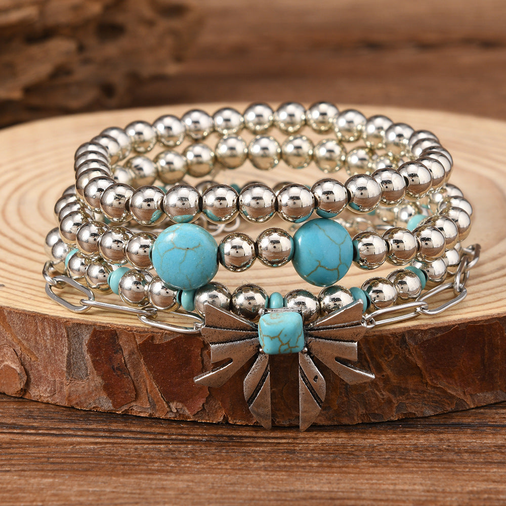 Wholesale Bohemian style denim turquoise Layered Bracelet Set