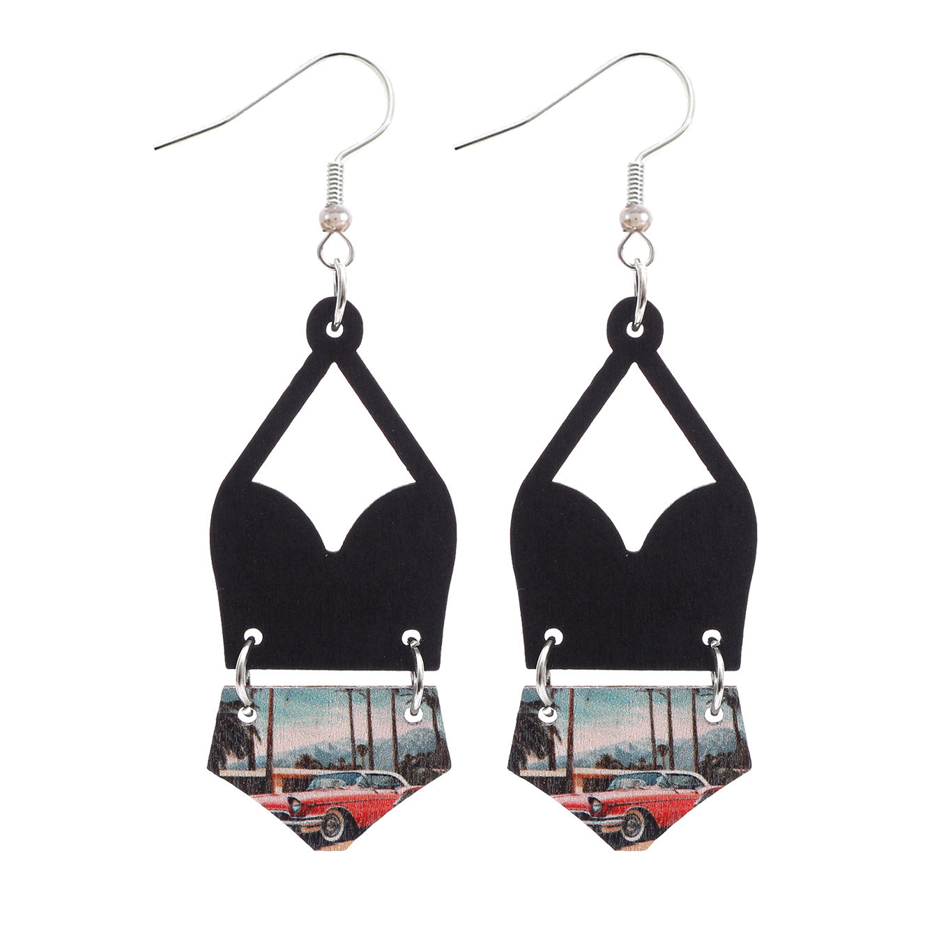 Wholesale Western Bikini Wooden Geometric Diamond Earrings