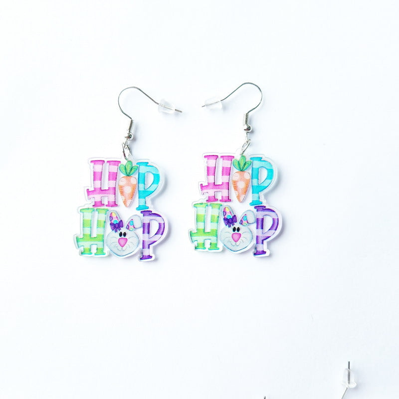 Wholesale Easter Cartoon Cute Bunny Easter Egg Carrot Acrylic Earrings