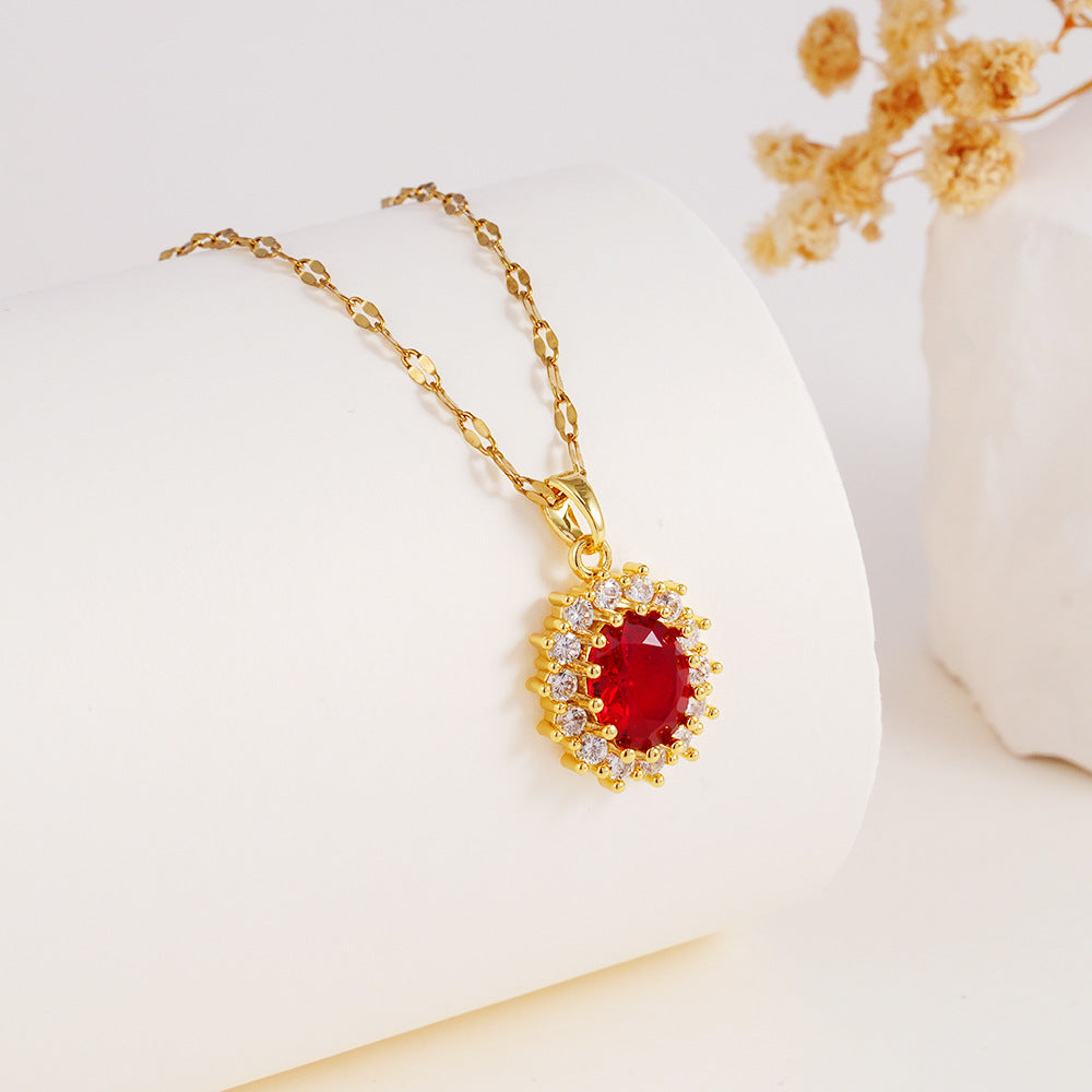 Wholesale Colorful Round Zircon  Luxury Exquisite Stainless Steel Clavicle Necklace