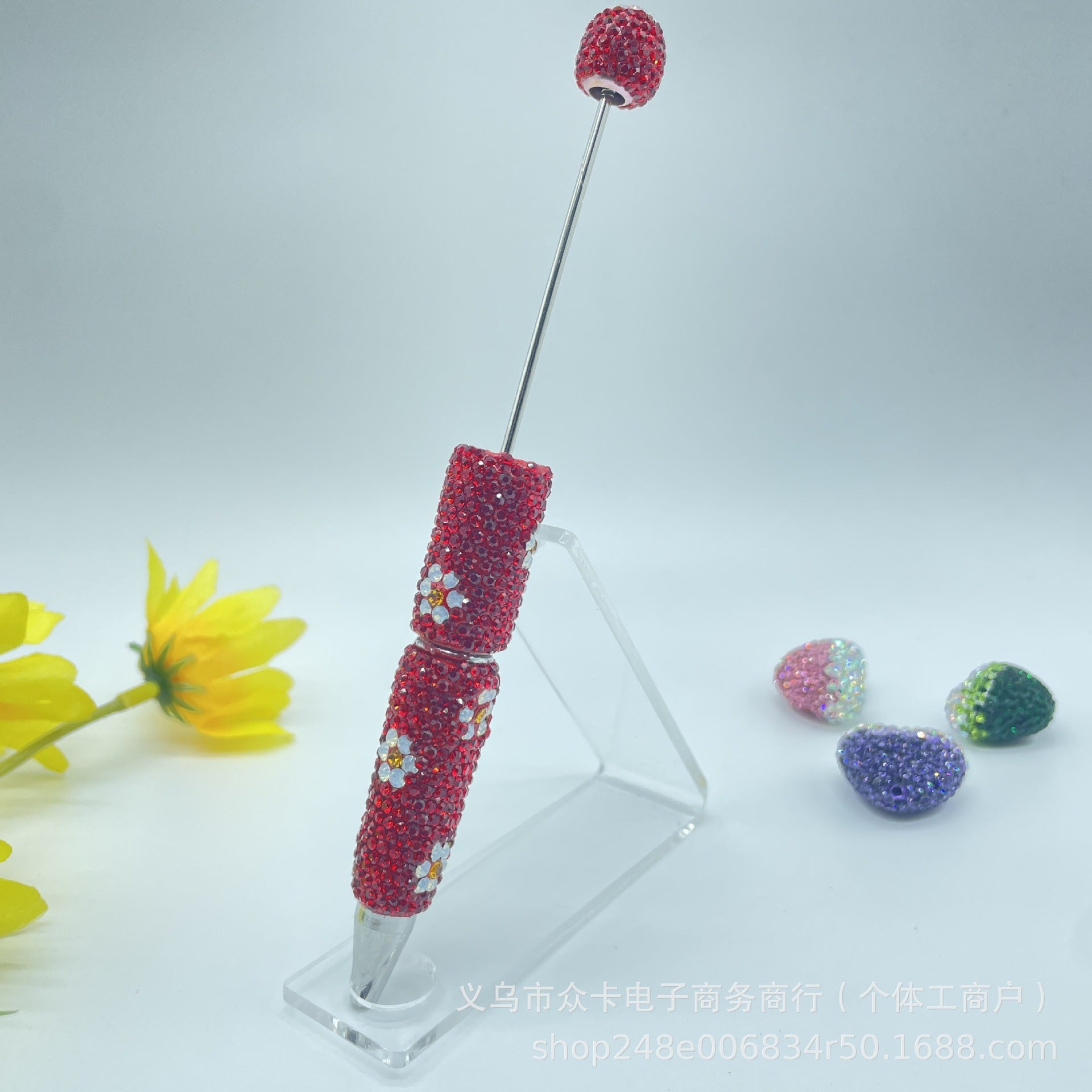 Wholesale Small  Rotating  Diamond-Encrusted  Ballpoint DIY  Fancy Beadable Pens