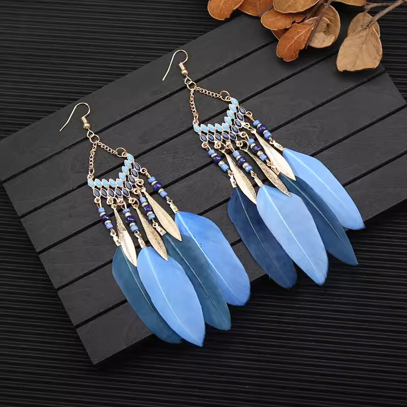 Wholesale Ethnic style super fairy high-end feather earrings