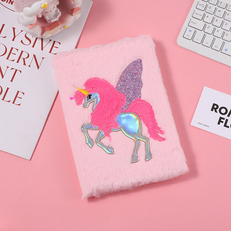 Wholesale Plush Cartoon Unicorn Notebook Children' s Pink Unicorn Notebook