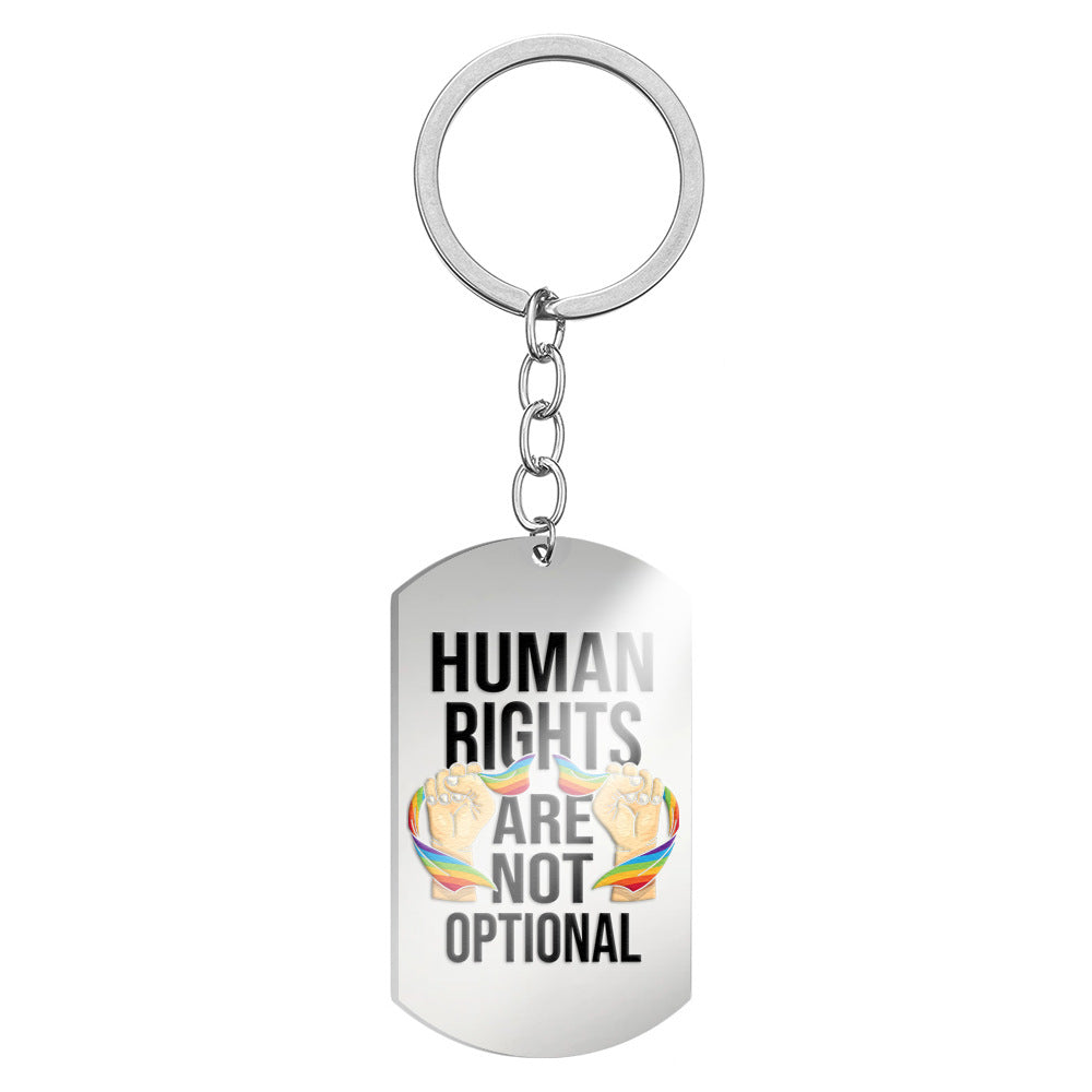 Wholesale 6 Color Alphabet Color Printing Titanium Steel Rainbow Flag Stainless Steel Keychains