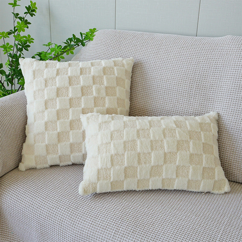 Wholesale Wool Jacquard Plaid Plush Pillowcase