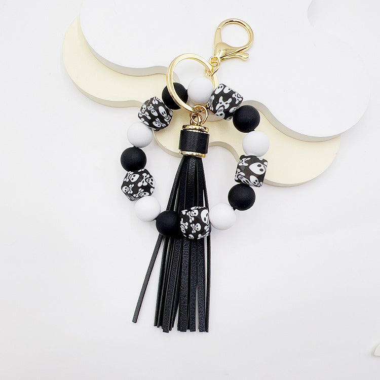 Wholesale Silicone octagonal rubber paint round bead keychain