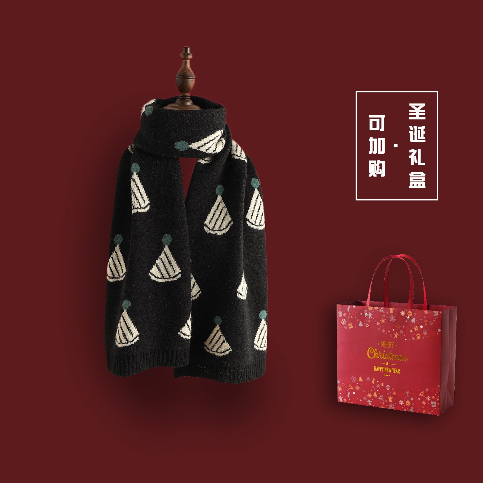 Wholesale Red Christmas Tree Knitted Wool Scarf