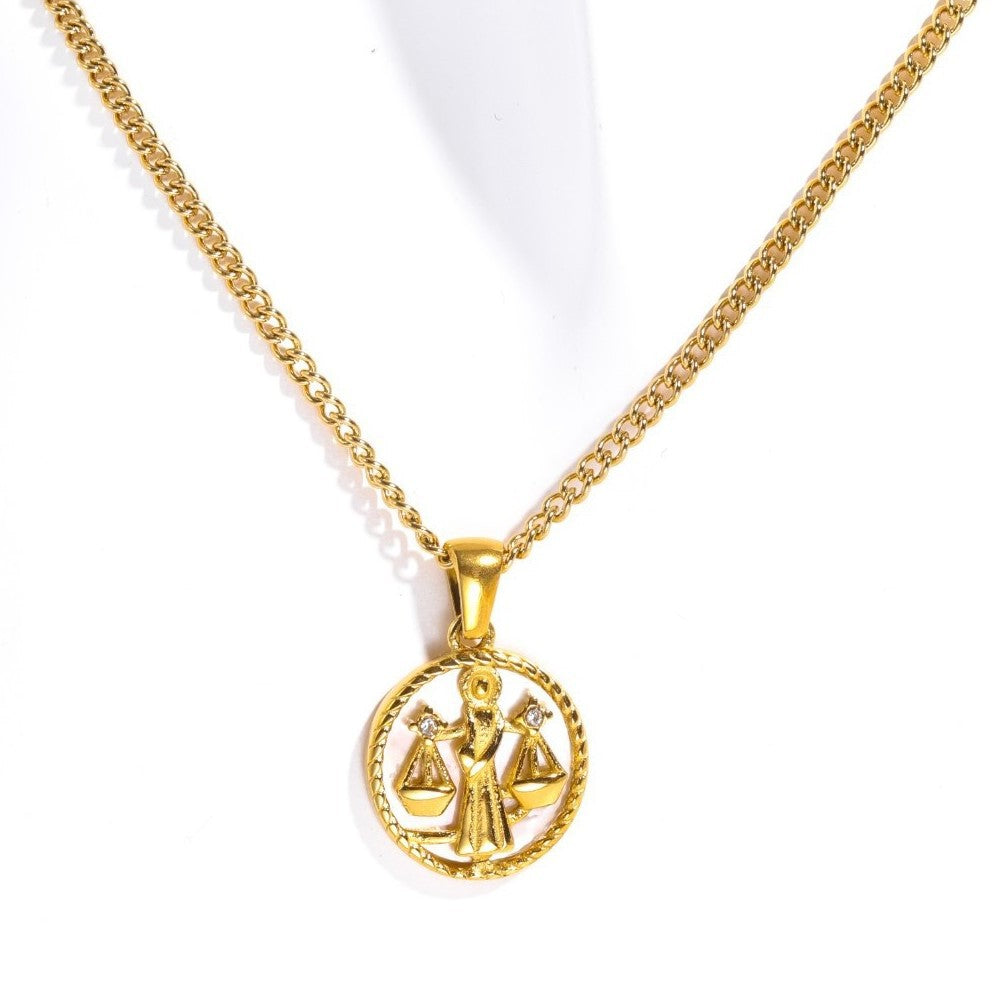 Wholesale Stylish 12 Zodiac Signs Coin Pendant Necklace Stainless Steel Gold Plated Fashion Accessory