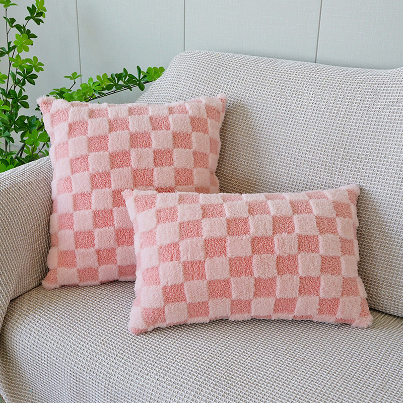 Wholesale Wool Jacquard Plaid Plush Pillowcase