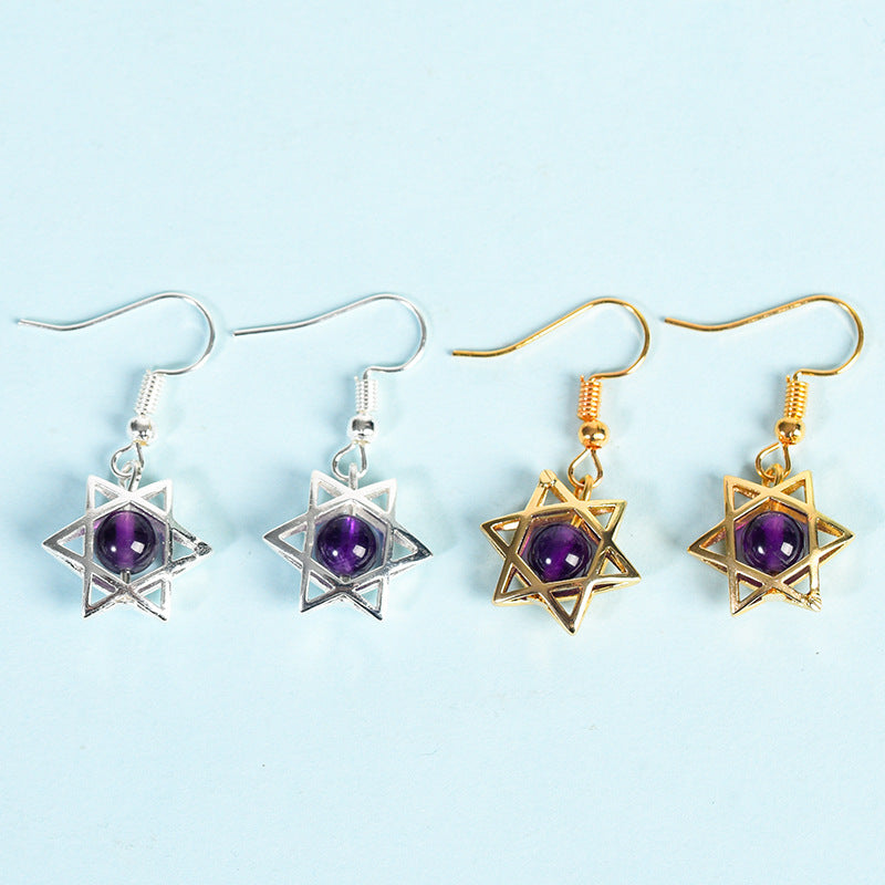 Wholesale Natural Crystal Rough Stone Cute Six-pointed Star Earrings