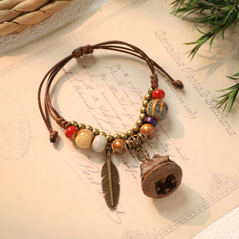 Wholesale Weaving ceramic plant acorn fruit bracelet