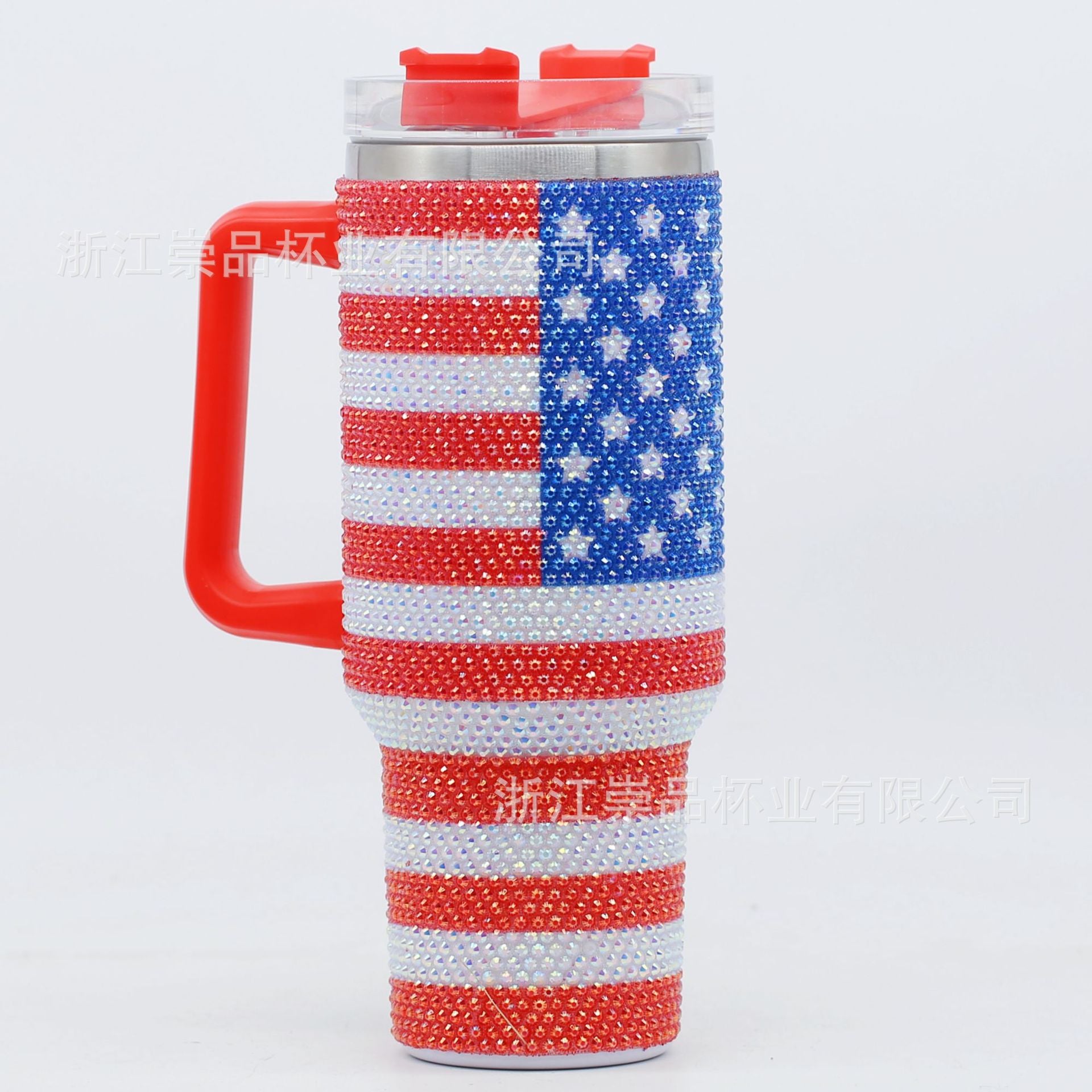 Wholesale Tumbler Diamond Stars and Stripes Stainless Steel Insulated Car Cup with Handle 40oz