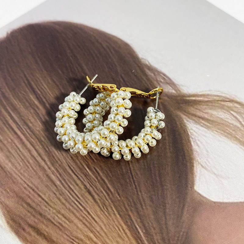 Wholesale Bead Circle Pearl Handmade Niche High-end Earrings