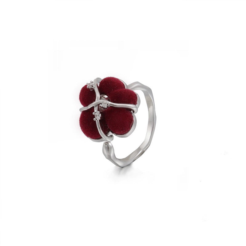 Wholesale Red Flocked Flower Ring