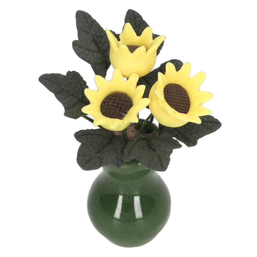 Wholesale 1:12 DOLLHOUSE DOLLHOUSE mini model green porcelain bottle sunflower flower arrangement pot