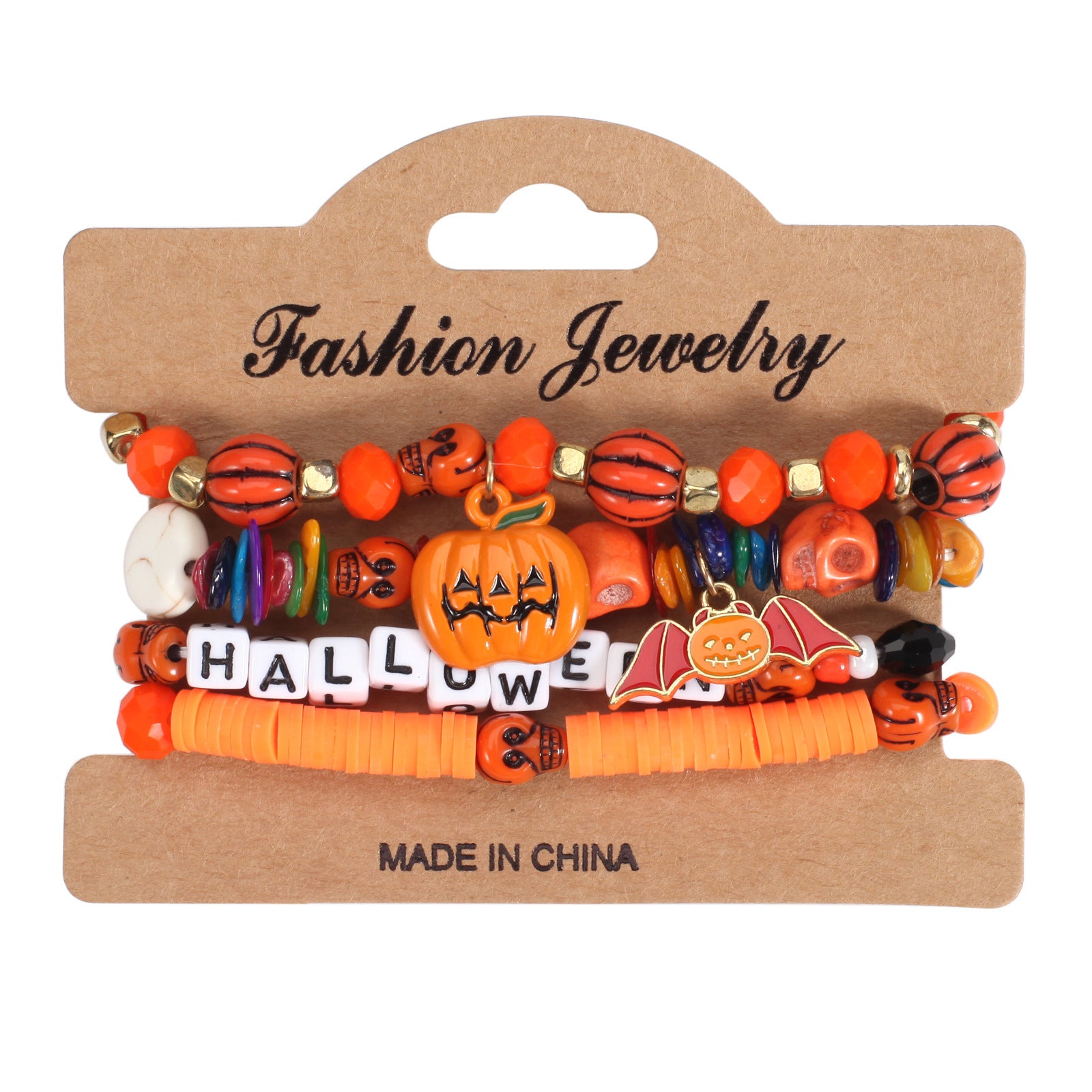 Wholesale Halloween Multi-layer Bat Pumpkin Spider Glass Clay Beaded Bracelet