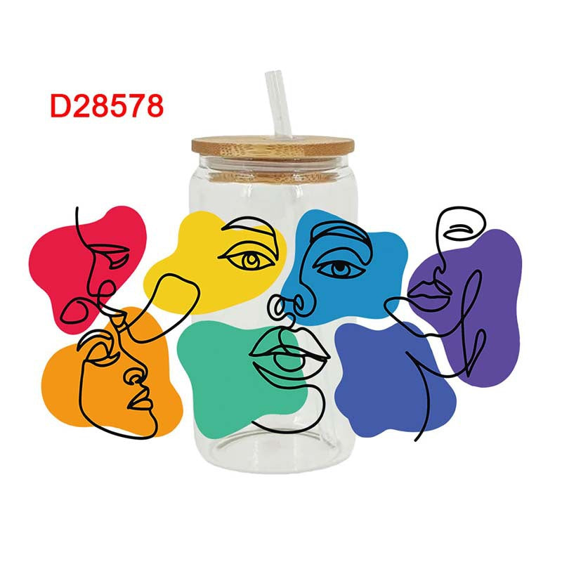 Wholesale Uv Transfer Sticker Glass Cup  Crystal Sticker 16oz Cup UV DTF Wraps