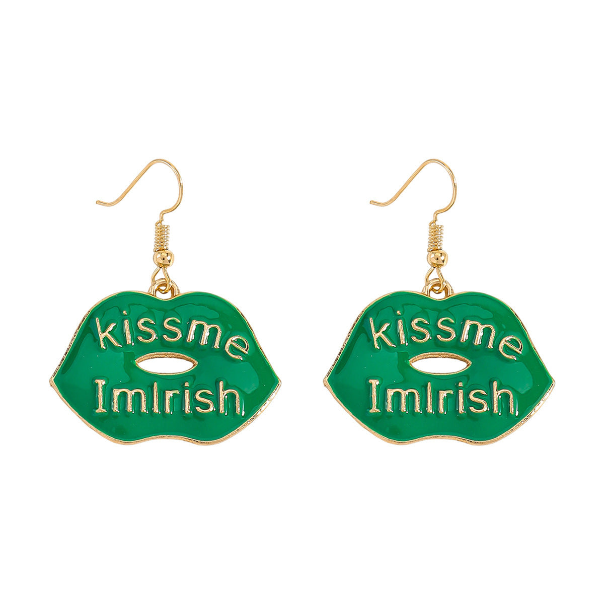 Wholesale St.  Patrick' s Day Green Letter  Blingbling Earrings