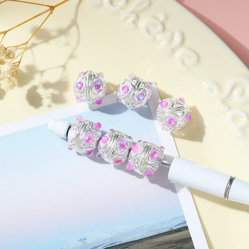 Wholesale 10pcs Alloy Hollow Love Cat's Eye Straight Hole Beads