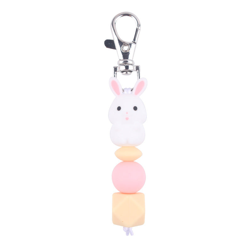 Wholesale Cartoon 3D Little White Rabbit Silicone Beaded Keychain