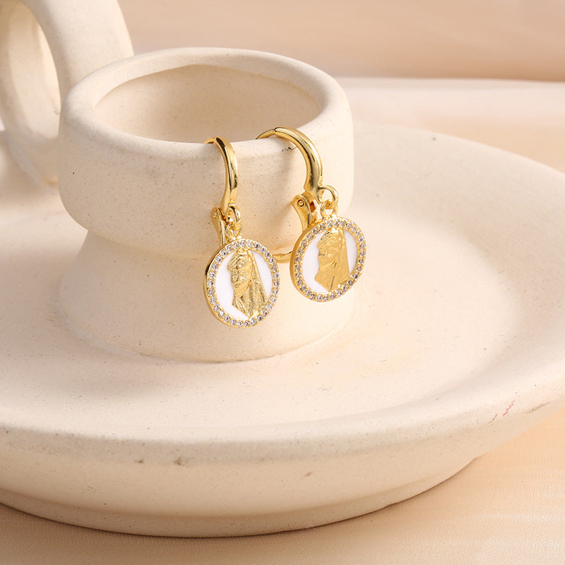 Wholesale Religious Belief Copper Micro-Inlaid Zircon 925 Silver Needle Drip Oil Earrings