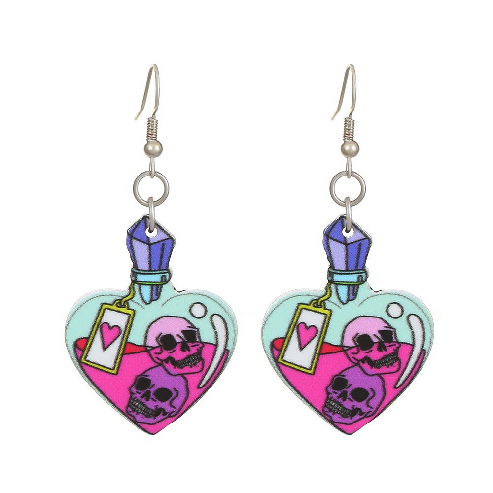 Wholesale Halloween Series Exaggerated Dark Skull Heart-shaped Fashion Creative Funny Bat Earrings