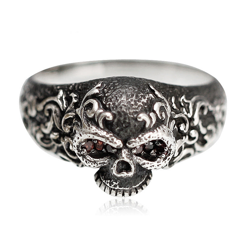 Wholesale Vintage carved skull red eye ring