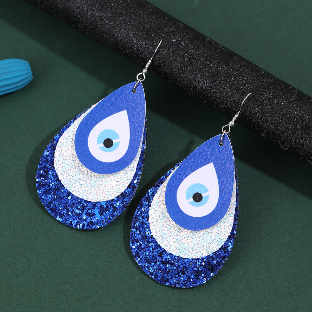 Wholesale Blue Eye Leather Earrings