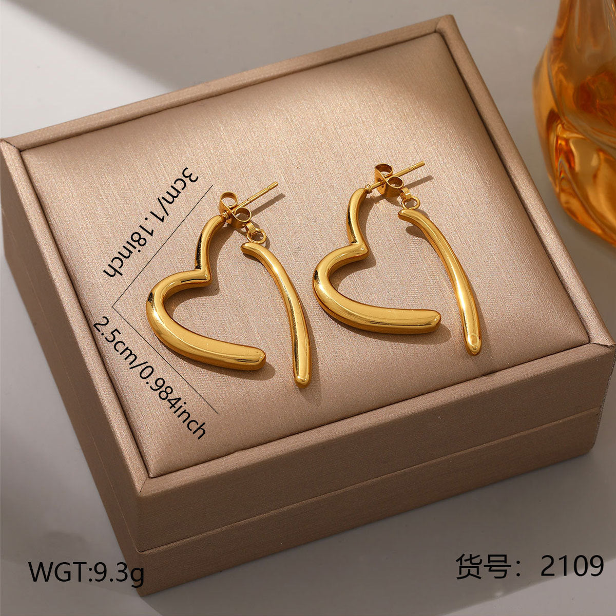 Wholesale Stainless steel gold heart gold earrings