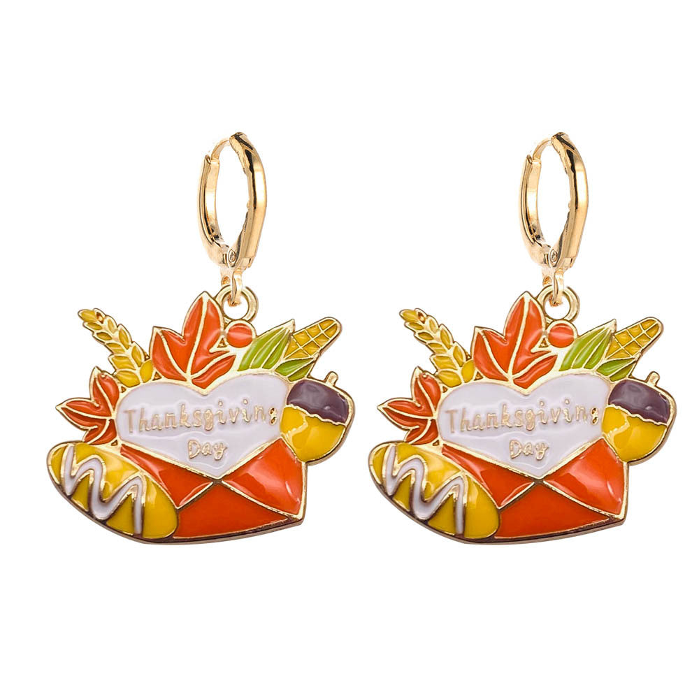 Wholesale Thanksgiving Turkey Pumpkin Maple Leaf Chinese Restaurant Earrings