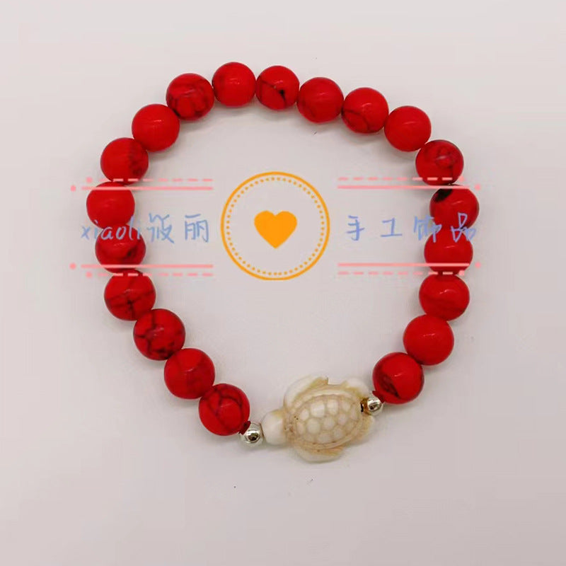 Wholesale Turtle Starfish Elastic Beaded White Blue Turquoise Bracelet