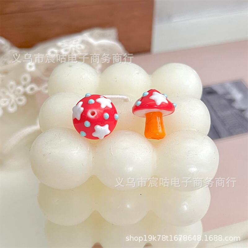Wholesale 10pcs Glassy mushroom-shaped long-handled contrasting-color beads