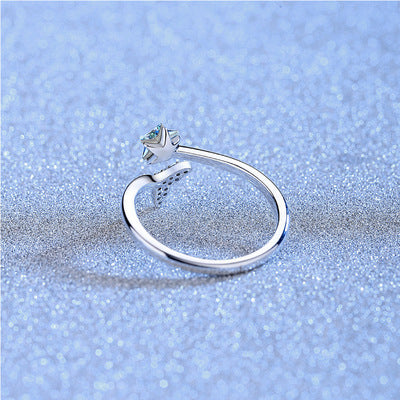 Wholesale Crystal Star Fish Tail Opening Adjustable Copper Ring