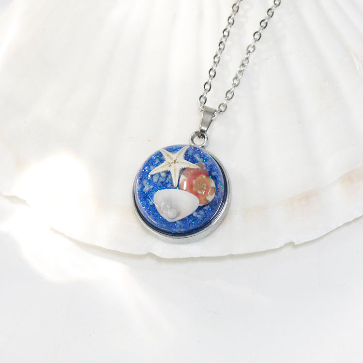 Wholesale 6pcs Luminous Conch Shell Specimen Resin Necklace