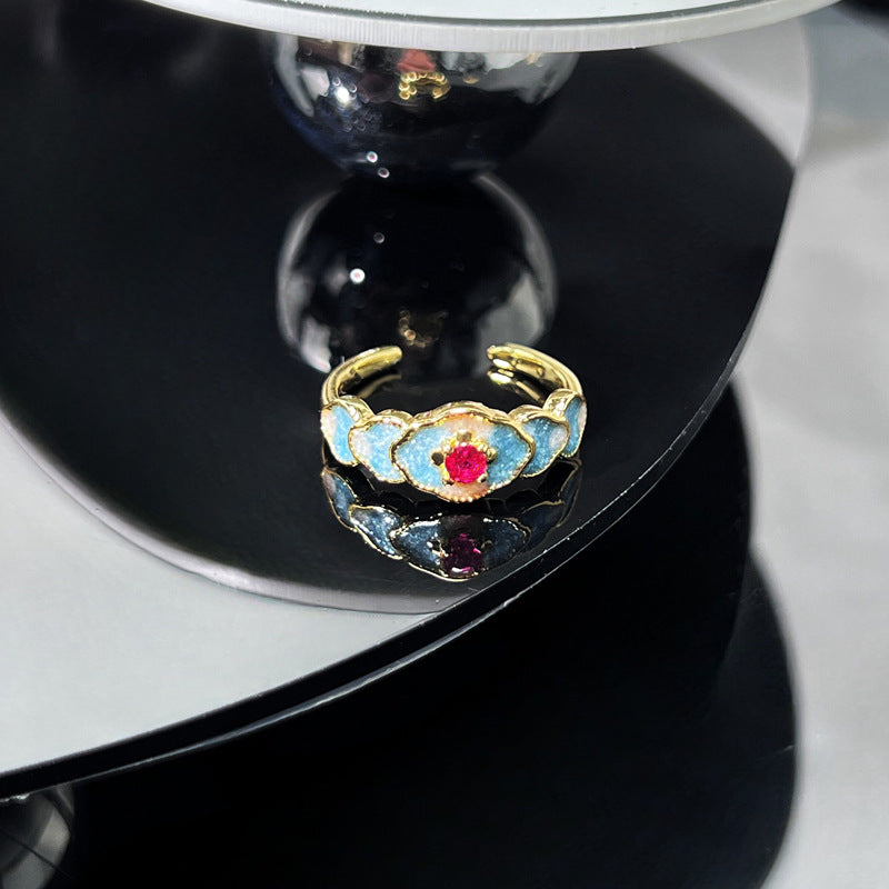 Wholesale Chinese style blue lace enamel niche ring